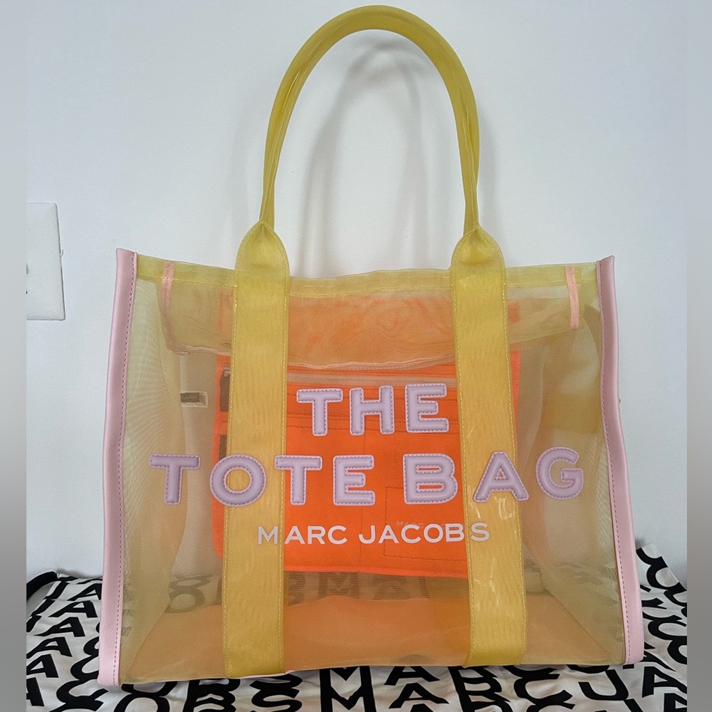 Marc Jacobs Yellow and Pink Mesh Large Tote Bag